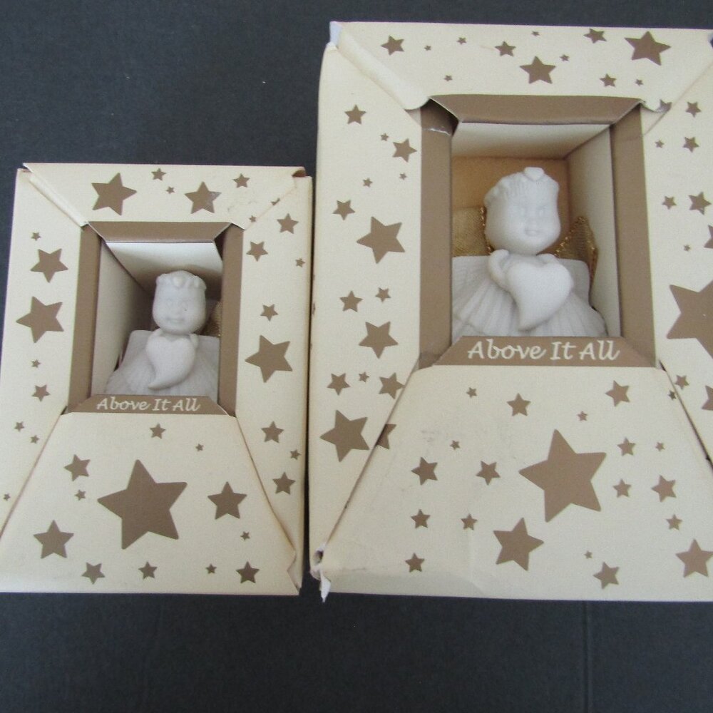 PAIR of Above it All Porcelain Shell  Angel With Heart Ornament Figurine, 3" & 4